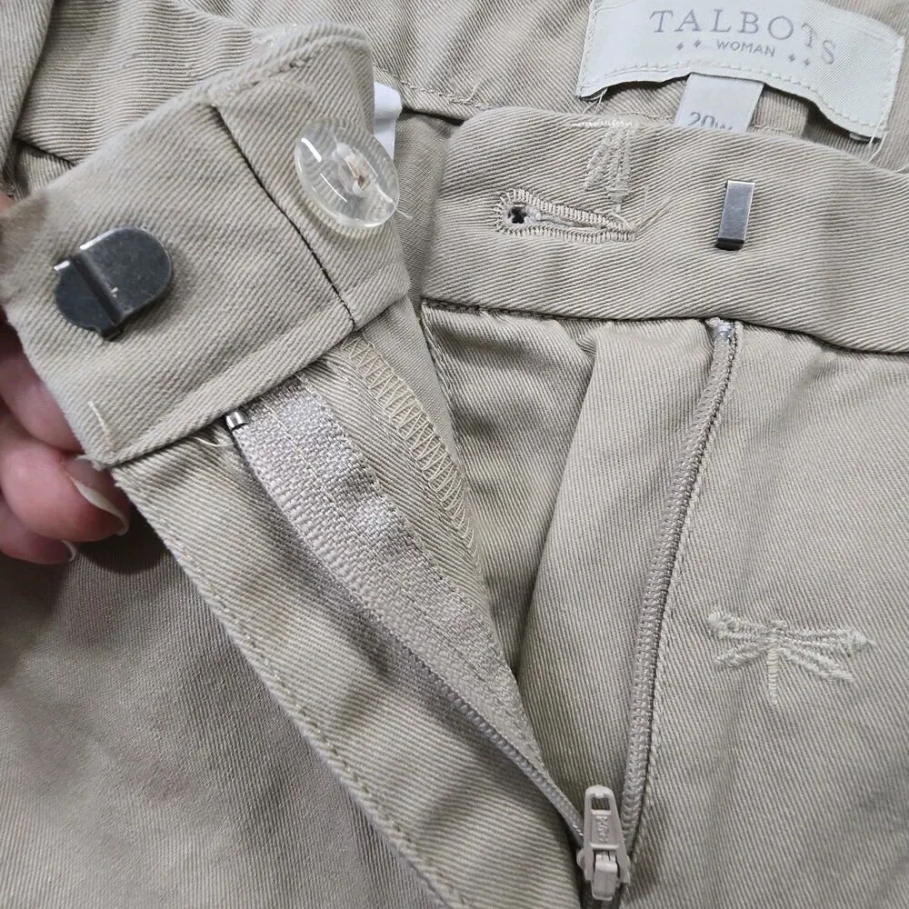 Talbots Shorts Bermuda Khaki Chino Embroidered Dragonfly Size 20W